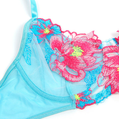 SUBBLIME - 957643 ENSEMBLE SOUTIEN-GORGE ET PORTE-JARRETELLES BRODÉ FLEURS ROSE S/M SUBBLIME SETS