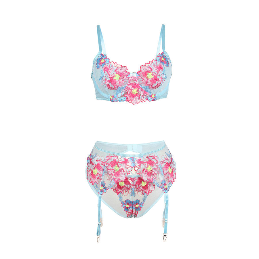 SUBBLIME - 957650 ENSEMBLE SOUTIEN-GORGE ET PORTE-JARRETELLES BRODÉ FLEURS ROSE L/XL SUBBLIME SETS