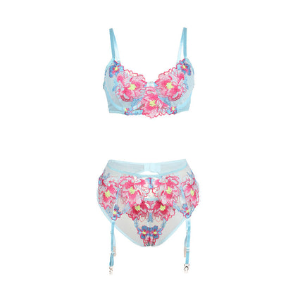 SUBBLIME - 957650 ENSEMBLE SOUTIEN-GORGE ET PORTE-JARRETELLES BRODÉ FLEURS ROSE L/XL SUBBLIME SETS