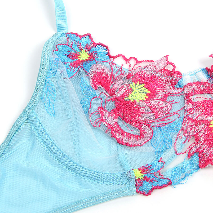 SUBBLIME - 957650 ENSEMBLE SOUTIEN-GORGE ET PORTE-JARRETELLES BRODÉ FLEURS ROSE L/XL SUBBLIME SETS