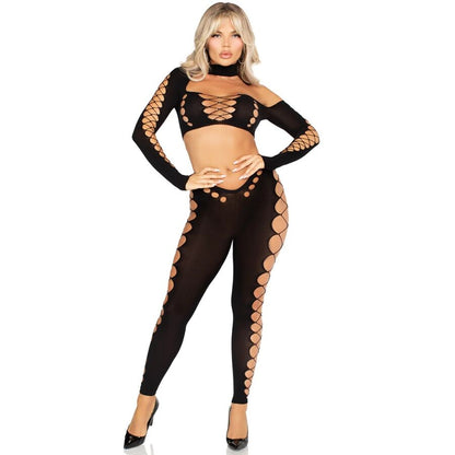 LEG AVENUE - CROP TOP ET LEGGINGS DÉCOUPÉS SANS COUTURE NOIR LEG AVENUE SETS