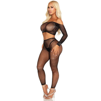 LEG AVENUE - CROP TOP ET LEGGING RÉSILLE AVEC STRASS NOIR LEG AVENUE SETS