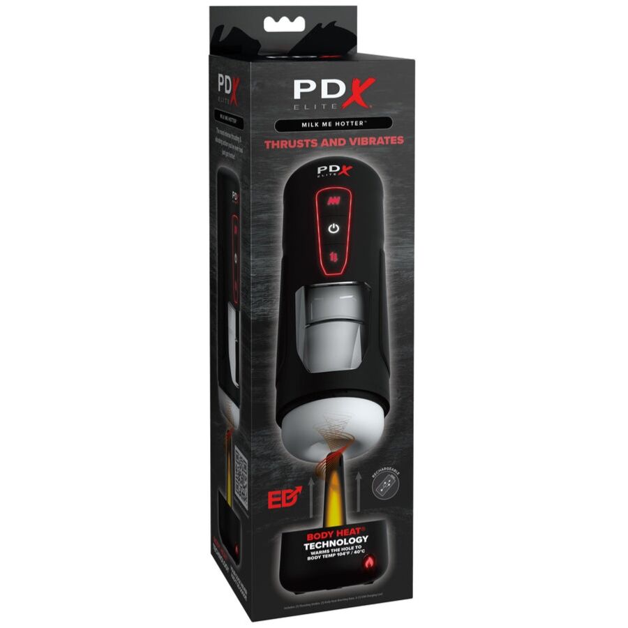 PDX ELITE - MASTURBATEUR AUTOMATIQUE MILK ME HOTTER AVEC VIBRATION À EFFET DE POUSSÉE ET DE CHALEUR PDX ELITE