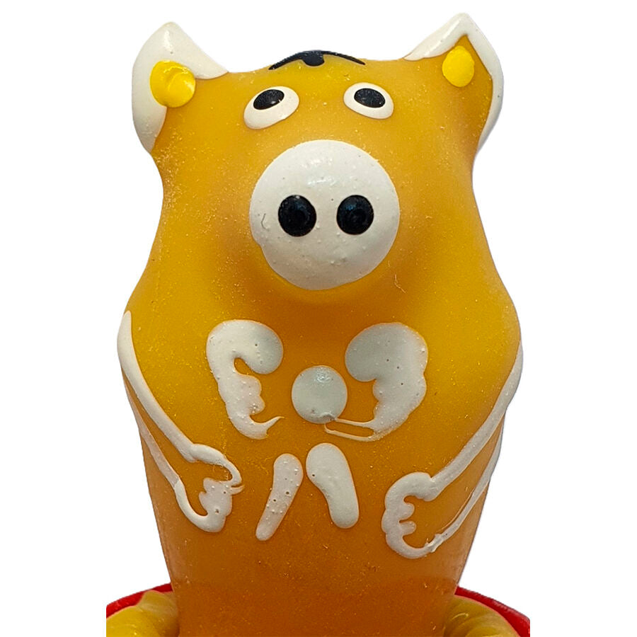 CONDOMERIE - PRÉSERVATIFS FANTAISIE PEINTS À LA MAIN COCHON ASSIS JAUNE CONDOMERIE
