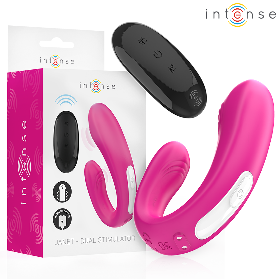 INTENSE - JANET DOUBLE STIMULATEUR ET VIBRATEUR EN U AVEC TÉLÉCOMMANDE ROSE INTENSE REMOTE CONTROL