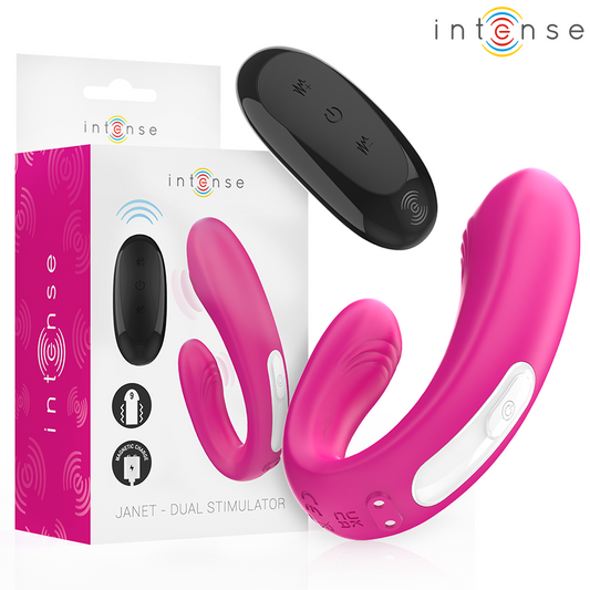 INTENSE - JANET DOUBLE STIMULATEUR ET VIBRATEUR EN U AVEC TÉLÉCOMMANDE ROSE INTENSE REMOTE CONTROL