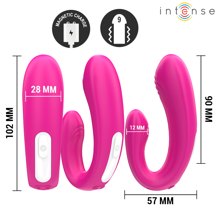 INTENSE - JANET DOUBLE STIMULATEUR ET VIBRATEUR EN U AVEC TÉLÉCOMMANDE ROSE INTENSE REMOTE CONTROL