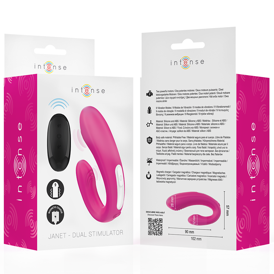 INTENSE - JANET DOUBLE STIMULATEUR ET VIBRATEUR EN U AVEC TÉLÉCOMMANDE ROSE INTENSE REMOTE CONTROL