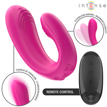 INTENSE - JANET DOUBLE STIMULATEUR ET VIBRATEUR EN U AVEC TÉLÉCOMMANDE ROSE INTENSE REMOTE CONTROL