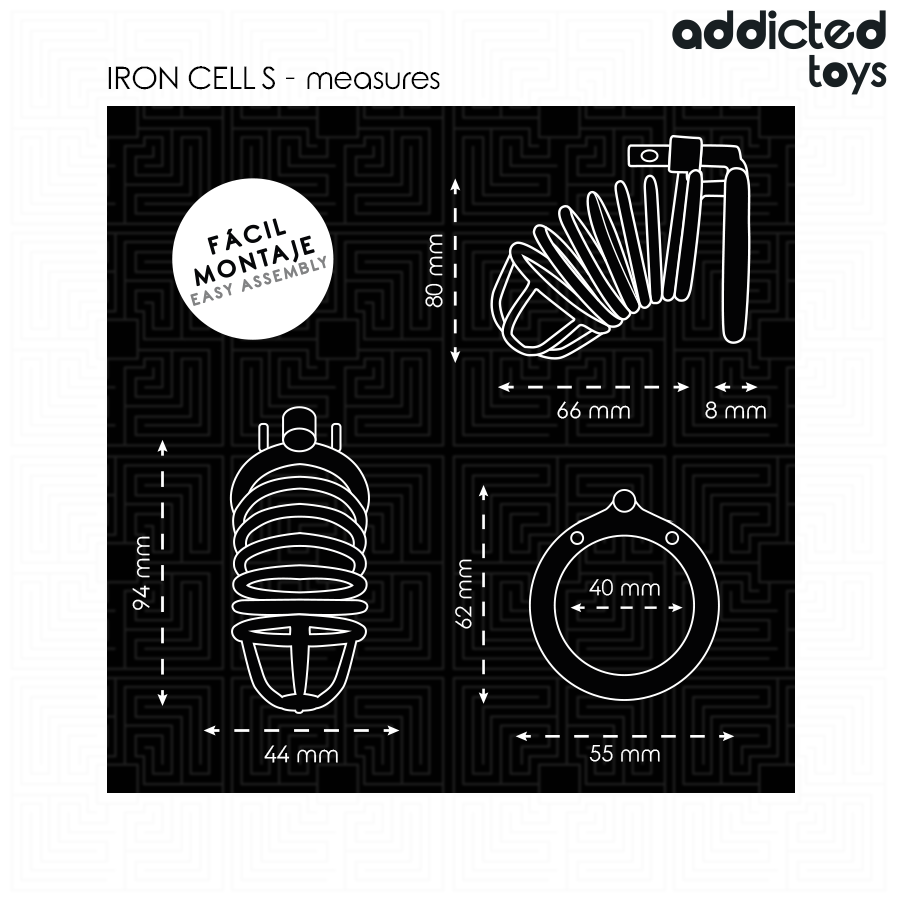 ADDICTED TOYS LOCKED - CAGE À PÉNIS EN MÉTAL IRON CELL 4 CM TAILLE S ADDICTED TOYS LOCKED