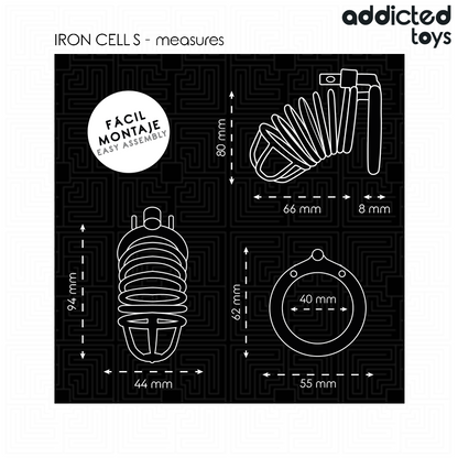 ADDICTED TOYS LOCKED - CAGE À PÉNIS EN MÉTAL IRON CELL 4 CM TAILLE S ADDICTED TOYS LOCKED