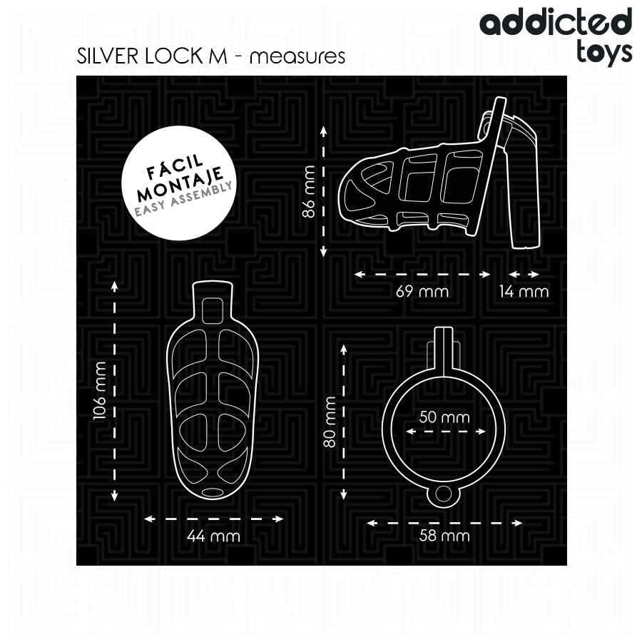 ADDICTED TOYS LOCKED - CAGE À PÉNIS EN MÉTAL AVEC VERROU ARGENT TAILLE M ADDICTED TOYS LOCKED