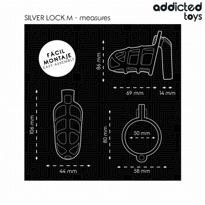 ADDICTED TOYS LOCKED - CAGE À PÉNIS EN MÉTAL AVEC VERROU ARGENT TAILLE M ADDICTED TOYS LOCKED