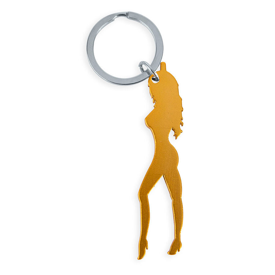 DIABLO PICANTE - PORTE-CLÉS AVEC SILHOUETTE FÉMININE COULEUR OR AVEC DÉCAPOTEUR DIABLO PICANTE