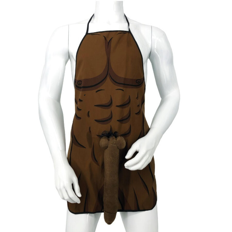 DIABLO PICANTE - TABLIER MUSCLÉ AVEC PÉNIS 3D EN TON MARRON DIABLO PICANTE