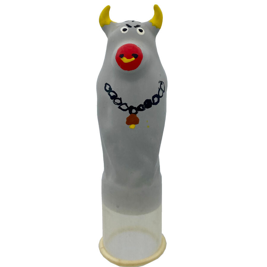 CONDOMERIE - PRÉSERVATIFS FANTAISIE PEINTS À LA MAIN TAUREAU GRIS MODÈLE XL CONDOMERIE