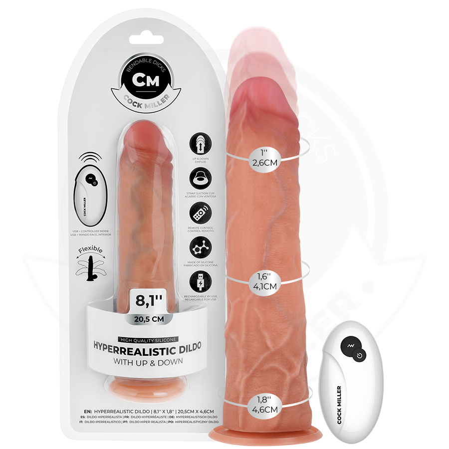 COCK MILLER - GODE HYPER-RÉALISTE À VENTOUSE ET À POUSSÉE AVEC TÉLÉCOMMANDE 20,5 CM COCK MILLER