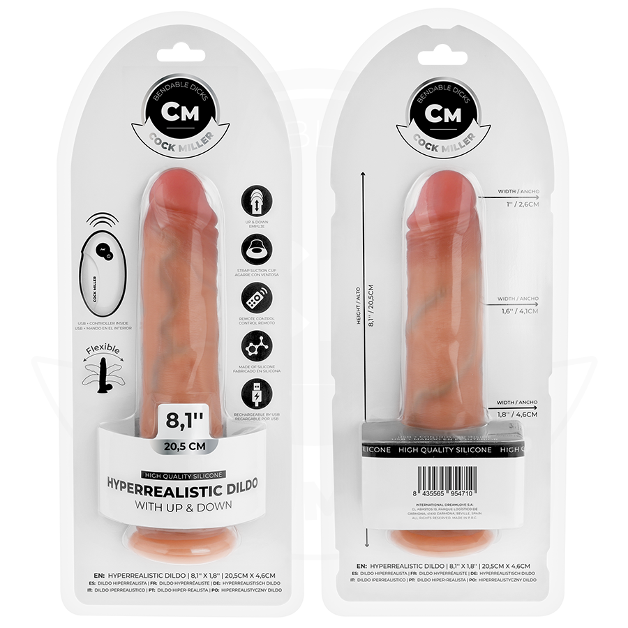 COCK MILLER - GODE HYPER-RÉALISTE À VENTOUSE ET À POUSSÉE AVEC TÉLÉCOMMANDE 20,5 CM COCK MILLER