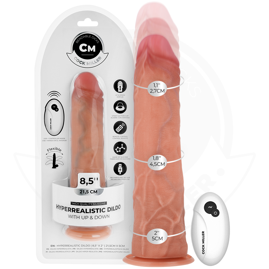 COCK MILLER - GODE HYPER-RÉALISTE À VENTOUSE ET À POUSSÉE AVEC TÉLÉCOMMANDE 21,5 CM COCK MILLER