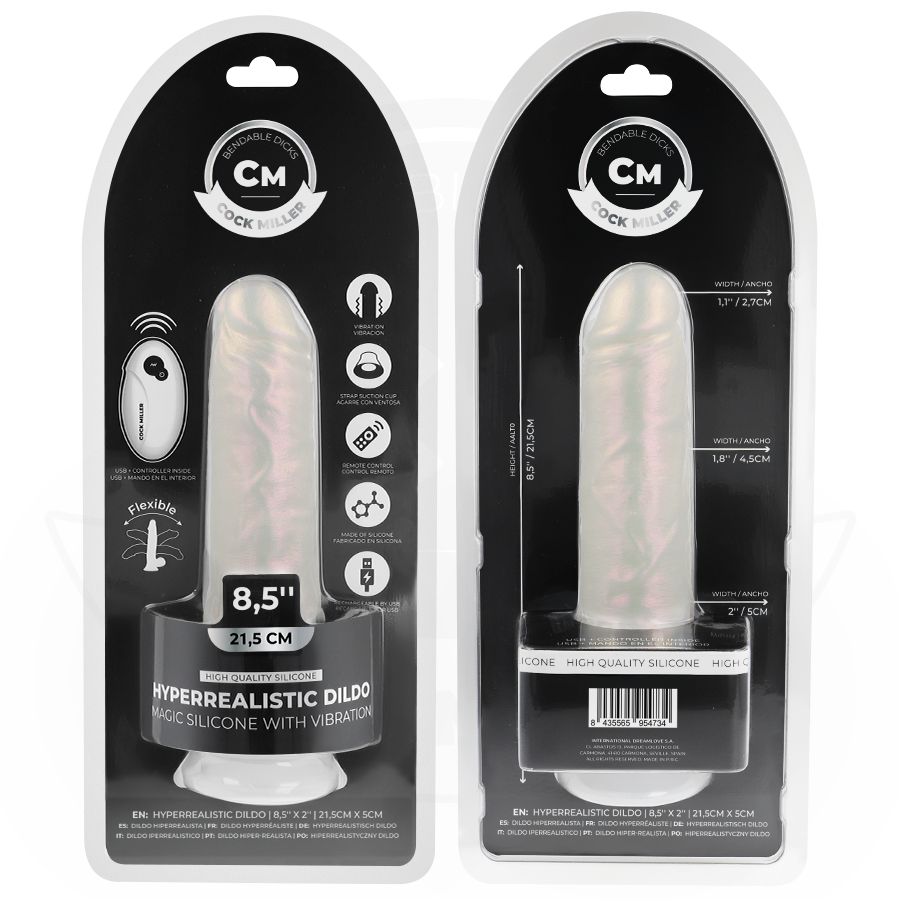 COCK MILLER - GODE AVEC VENTOUSE, LUMIÈRES ET VIBRATIONS AVEC TÉLÉCOMMANDE BLANC 21,5 CM COCK MILLER