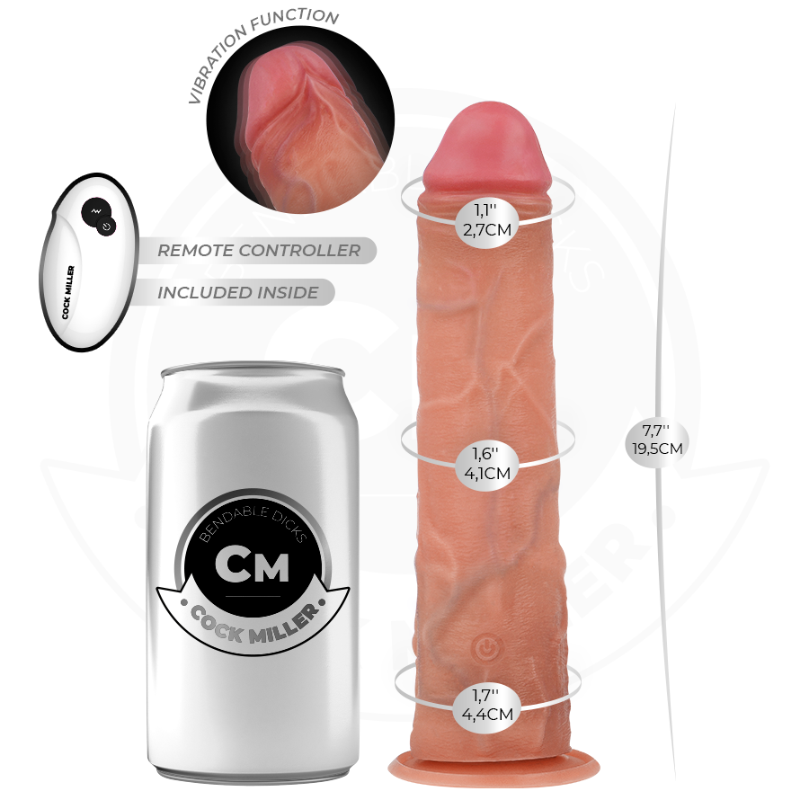 COCK MILLER - GODE RÉALISTE AVEC VENTOUSE ET TÉLÉCOMMANDE VIBRATIONS 19,5 CM COCK MILLER
