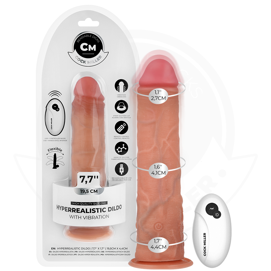 COCK MILLER - GODE RÉALISTE AVEC VENTOUSE ET TÉLÉCOMMANDE VIBRATIONS 19,5 CM COCK MILLER