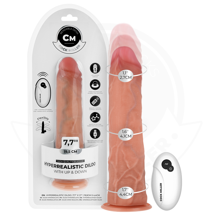 COCK MILLER - GODE HYPER-RÉALISTE À VENTOUSE ET À POUSSÉE AVEC TÉLÉCOMMANDE 19,5 CM COCK MILLER