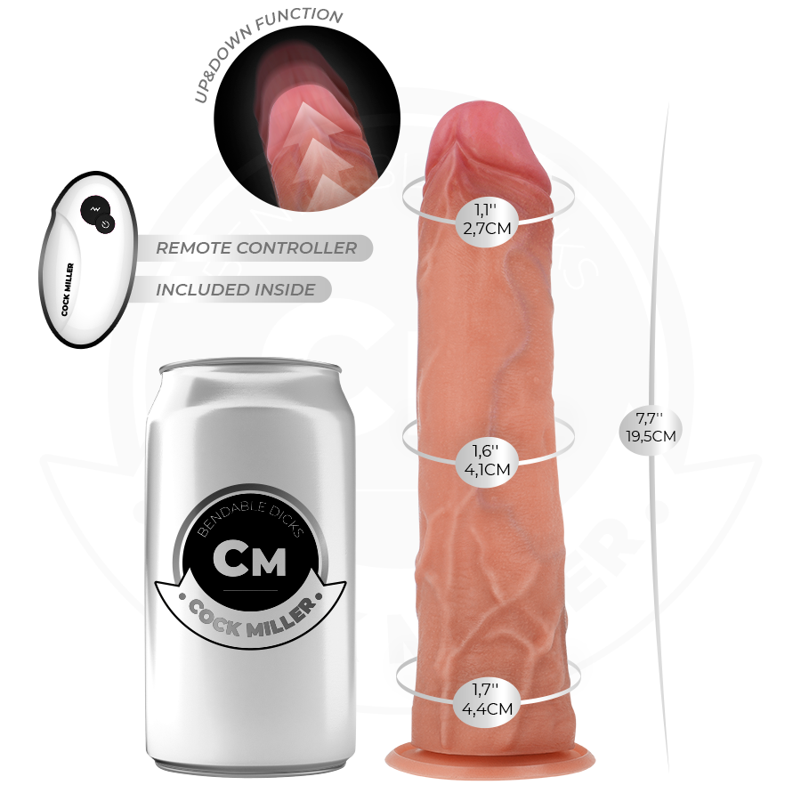 COCK MILLER - GODE HYPER-RÉALISTE À VENTOUSE ET À POUSSÉE AVEC TÉLÉCOMMANDE 19,5 CM COCK MILLER
