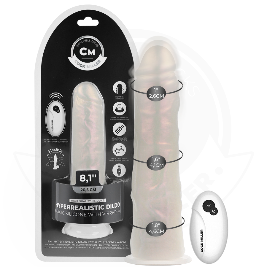 COCK MILLER - GODE AVEC VENTOUSE, LUMIÈRES ET VIBRATIONS AVEC TÉLÉCOMMANDE BLANC 20,5 CM COCK MILLER