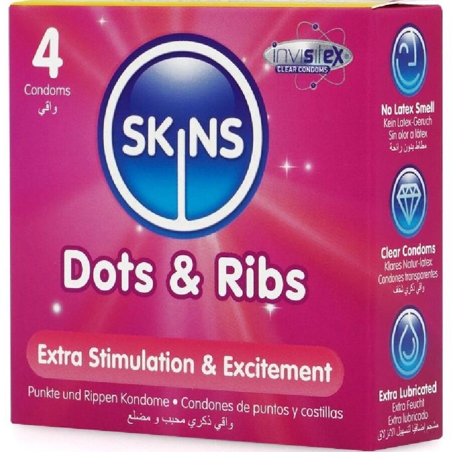 SKINS - PACK DE 4 PRÉSERVATIFS PREMIUM DOTS & RIBS SKINS