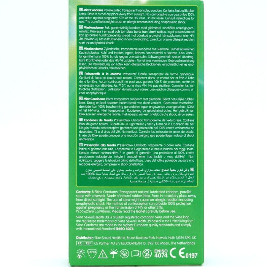 SKINS - PACK DE 8 PRÉSERVATIFS PREMIUM MENTHE SKINS