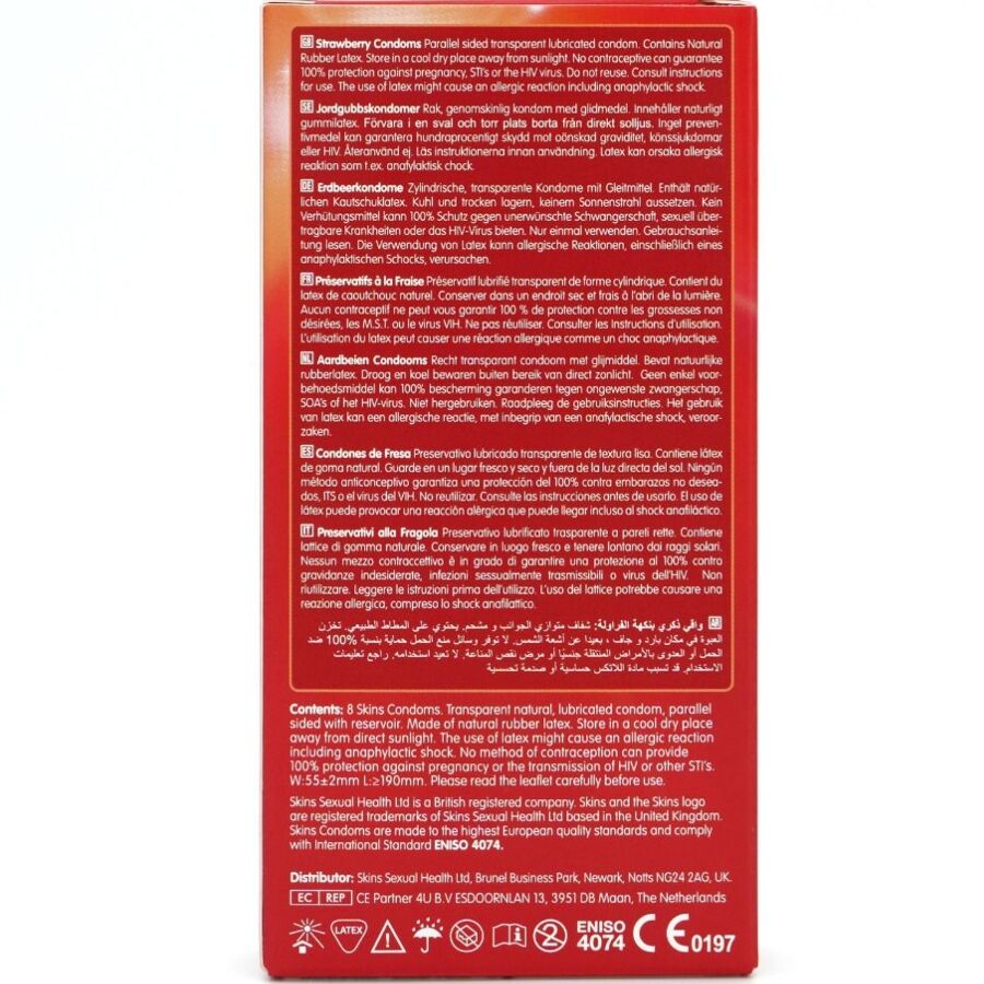 SKINS - PACK DE 8 PRÉSERVATIFS PREMIUM FRAISE SKINS