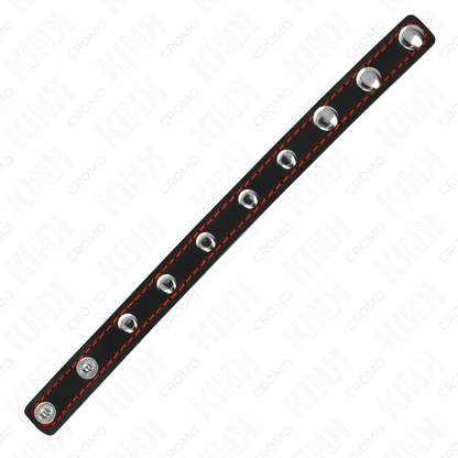KINK - ANNEAU PÉNIS EN CUIR AVEC FERMETURE À PRESSION DOUBLURE ROUGE 21 X 1,5 CM KINK RING POWER