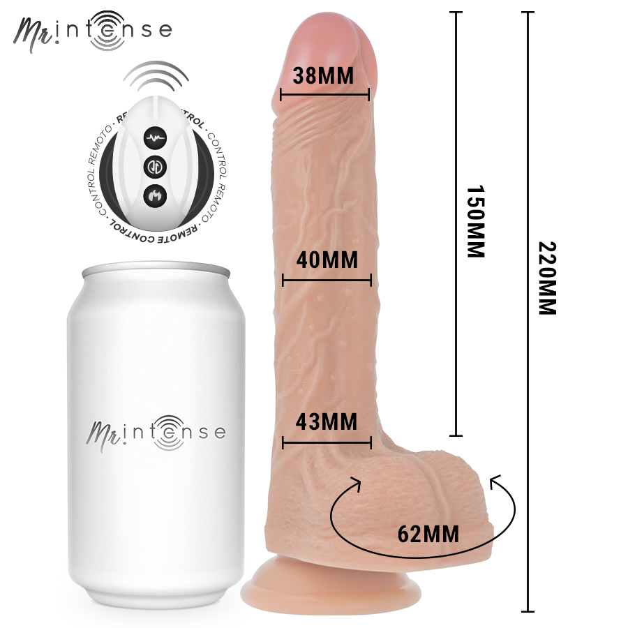 MR INTENSE - BALDWIN RÉALISTE MULTIFONCTIONNEL AVEC VIBRATION, TÉLÉCOMMANDE HAUT/BAS, 22 CM - OU - 4 CM MR. INTENSE