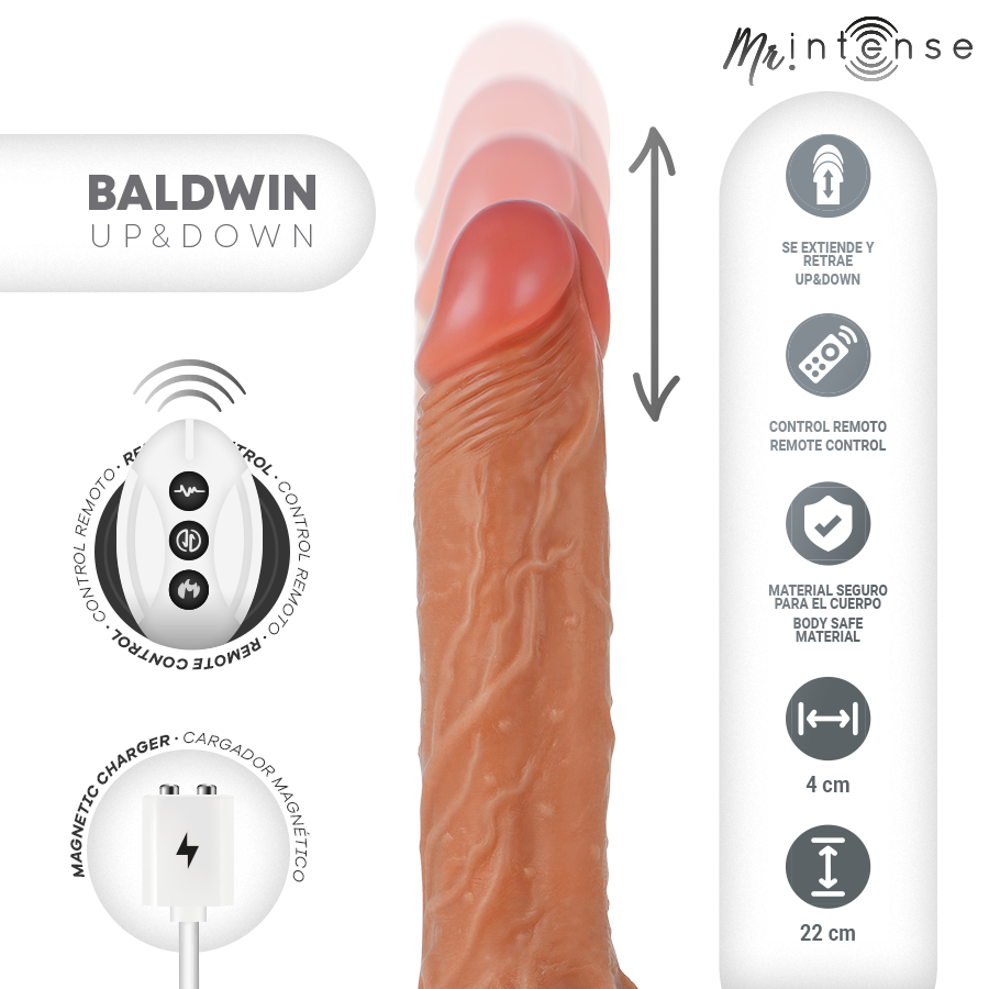 MR INTENSE - BALDWIN RÉALISTE MULTIFONCTIONNEL AVEC VIBRATION, TÉLÉCOMMANDE HAUT/BAS, 22 CM - OU - 4 CM MR. INTENSE