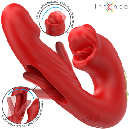 INTENSE - NATHY DOUBLE VIBRATEUR AVEC BOUCHE STIMULANTE MULTIFONCTION ROUGE INTENSE FUN TOYS