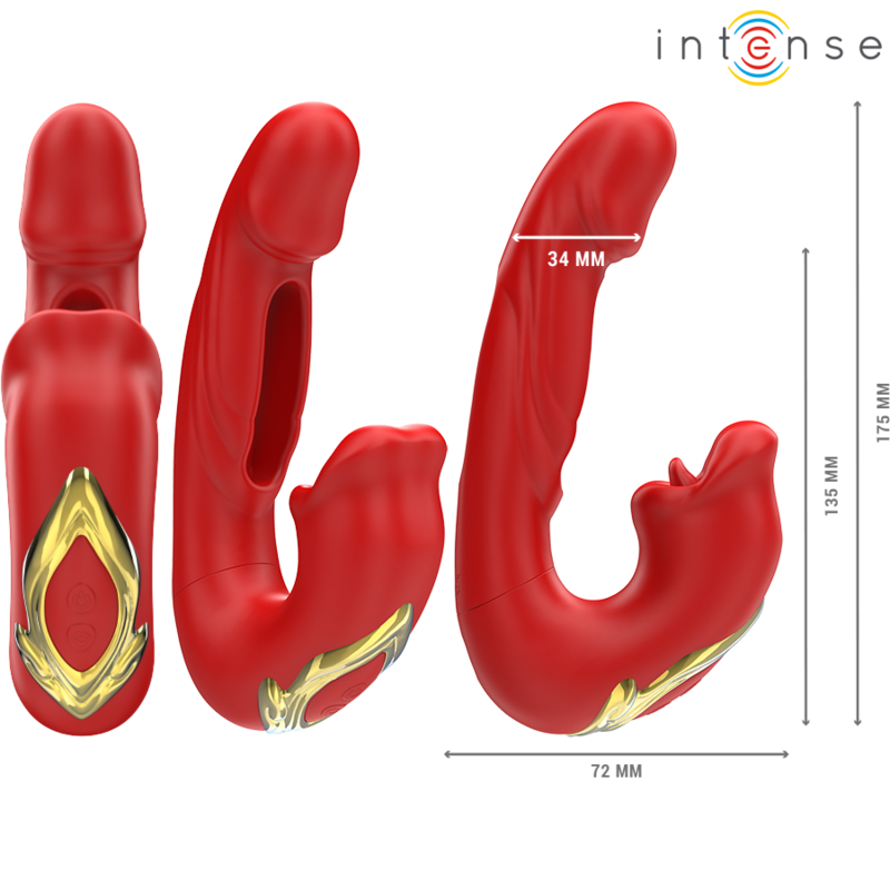 INTENSE - NATHY DOUBLE VIBRATEUR AVEC BOUCHE STIMULANTE MULTIFONCTION ROUGE INTENSE FUN TOYS