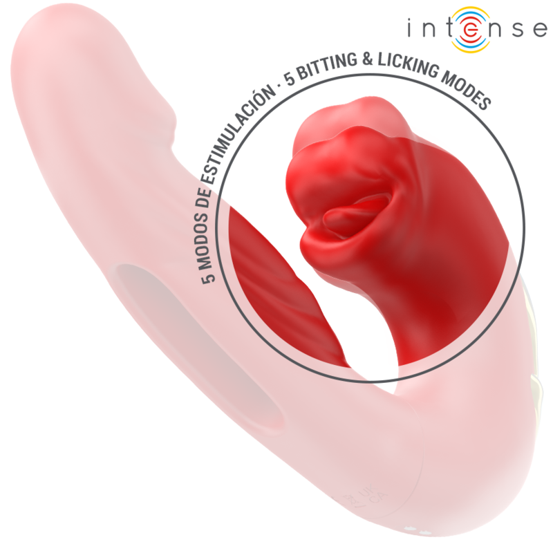 INTENSE - NATHY DOUBLE VIBRATEUR AVEC BOUCHE STIMULANTE MULTIFONCTION ROUGE INTENSE FUN TOYS