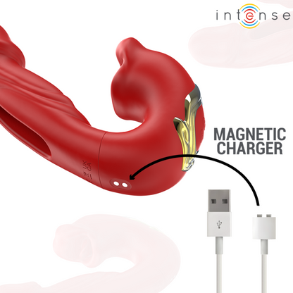 INTENSE - NATHY DOUBLE VIBRATEUR AVEC BOUCHE STIMULANTE MULTIFONCTION ROUGE INTENSE FUN TOYS
