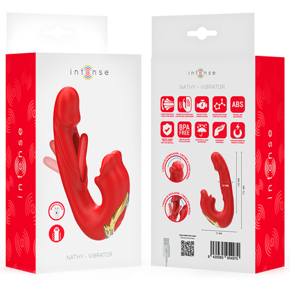 INTENSE - NATHY DOUBLE VIBRATEUR AVEC BOUCHE STIMULANTE MULTIFONCTION ROUGE INTENSE FUN TOYS