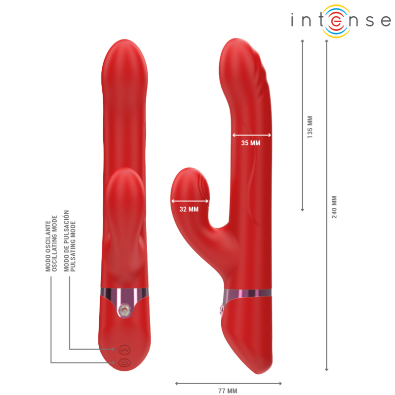 INTENSE - LELE VIBRATEUR MULTIFONCTION ROTATIF & OSCILLANT & STIMULANT ROUGE INTENSE FUN TOYS