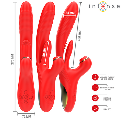 INTENSE - KAROL VIBRATEUR MULTIFONCTION POUSSÉE & STIMULATION & ONDES STIMULANTES ROUGE INTENSE FUN TOYS