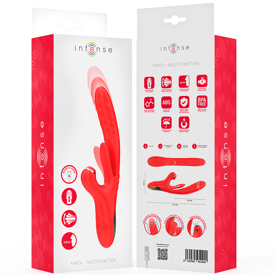 INTENSE - KAROL VIBRATEUR MULTIFONCTION POUSSÉE & STIMULATION & ONDES STIMULANTES ROUGE INTENSE FUN TOYS