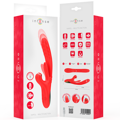INTENSE - KAROL VIBRATEUR MULTIFONCTION POUSSÉE & STIMULATION & ONDES STIMULANTES ROUGE INTENSE FUN TOYS