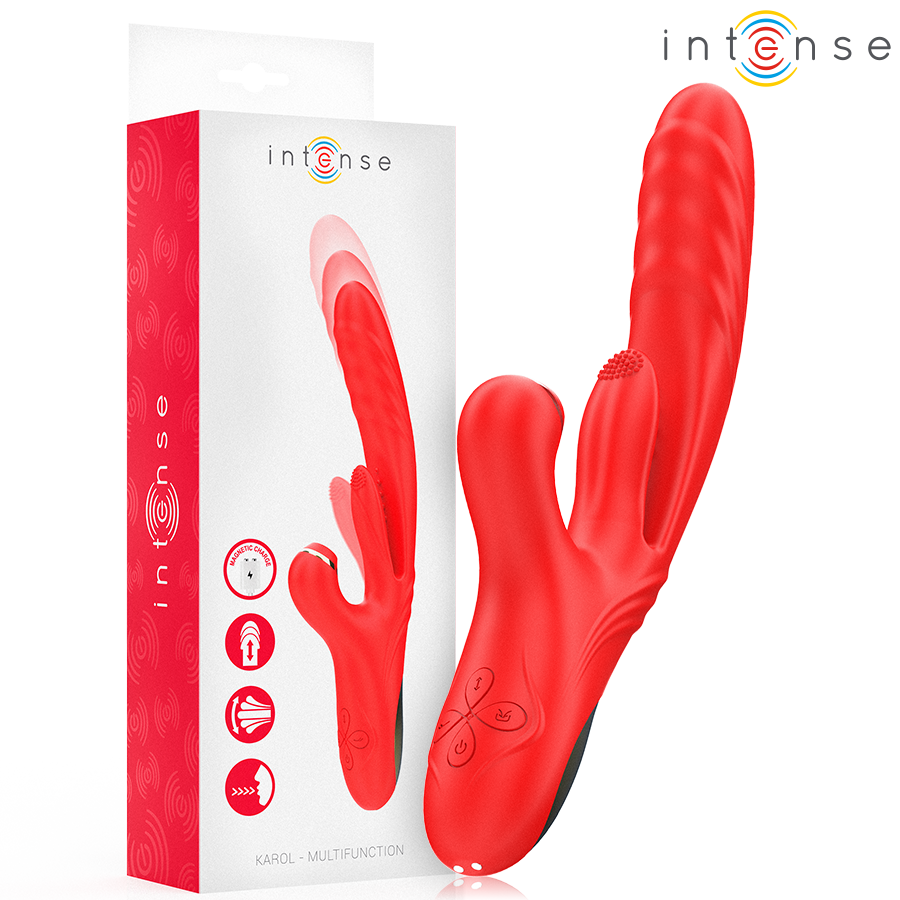 INTENSE - KAROL VIBRATEUR MULTIFONCTION POUSSÉE & STIMULATION & ONDES STIMULANTES ROUGE INTENSE FUN TOYS