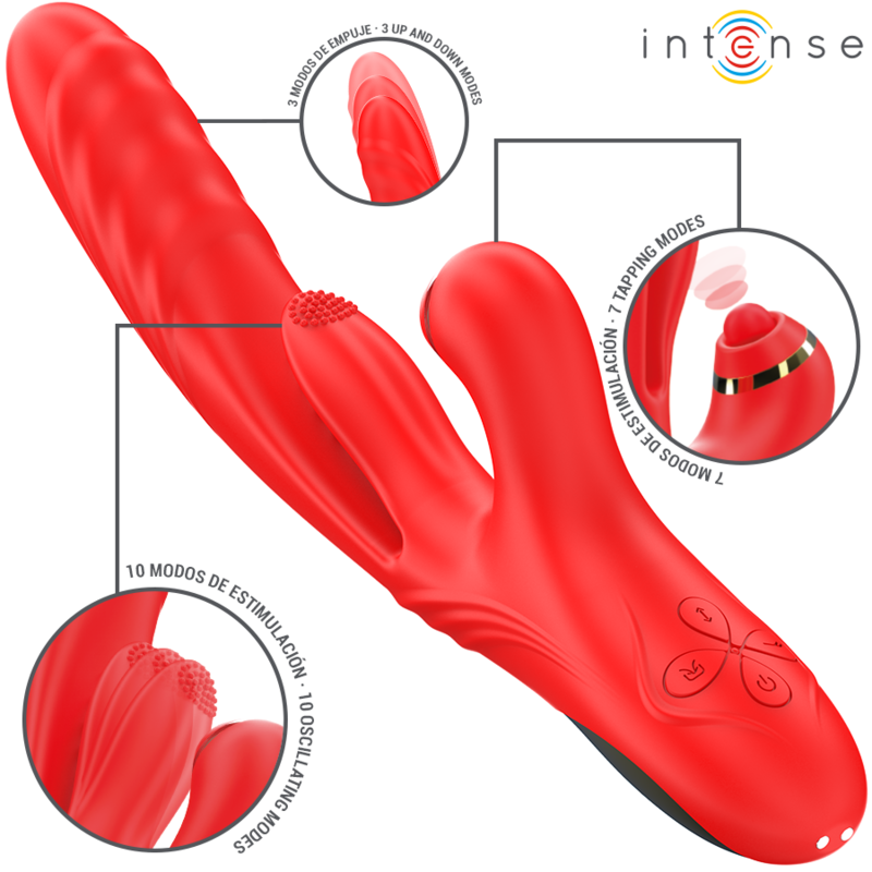 INTENSE - ROSALIA VIBRATEUR MULTIFONCTION 3 EN 1 ROUGE INTENSE FUN TOYS