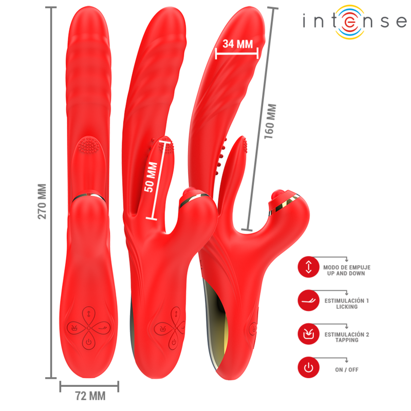INTENSE - ROSALIA VIBRATEUR MULTIFONCTION 3 EN 1 ROUGE INTENSE FUN TOYS