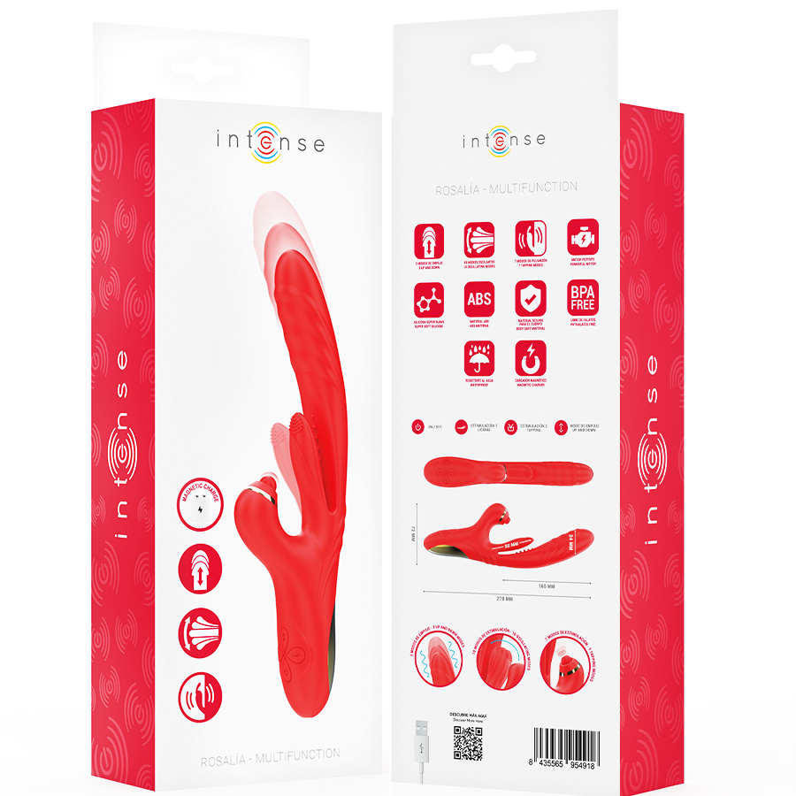 INTENSE - ROSALIA VIBRATEUR MULTIFONCTION 3 EN 1 ROUGE INTENSE FUN TOYS