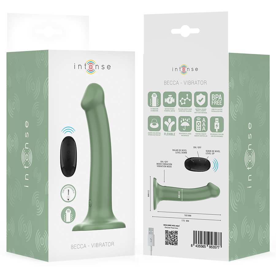 INTENSE - BECCA VIBRATEUR AVEC VENTOUSE 10 VIBRATIONS TÉLÉCOMMANDE VERTE INTENSE FUN TOYS