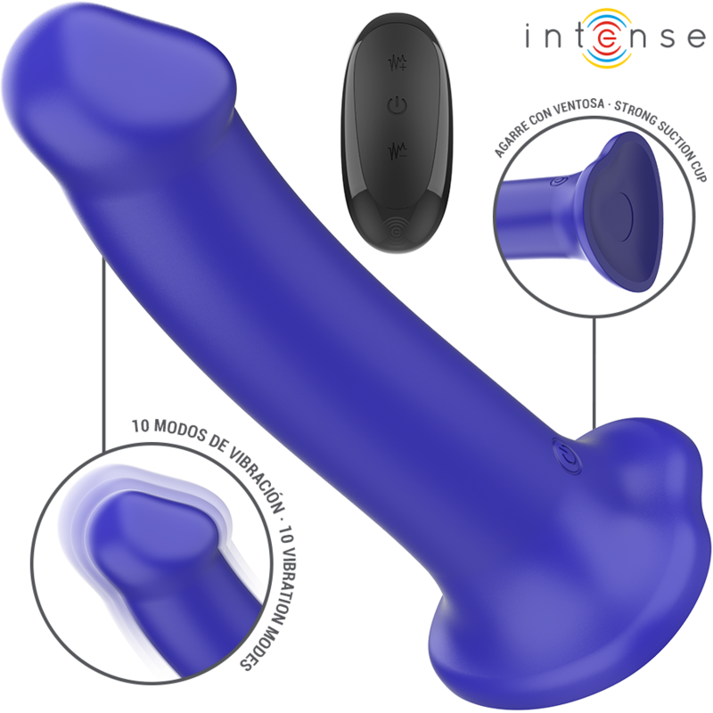 INTENSE - VICTORIA VIBRATEUR AVEC VENTOUSE 10 VIBRATIONS BLEU FONCÉ TÉLÉCOMMANDE INTENSE FUN TOYS